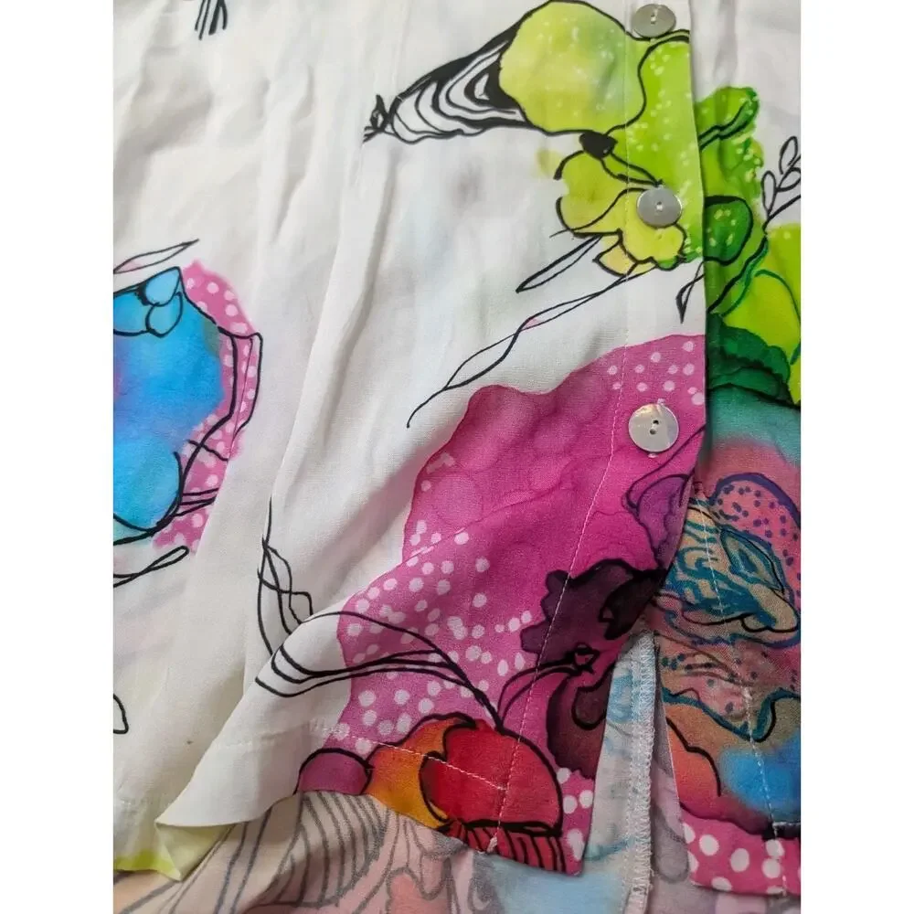 Simply Art by Dolcezza Floral Button-Up 3/4 Roll Up Sleeve Blouse Size M - Picture 5 of 10